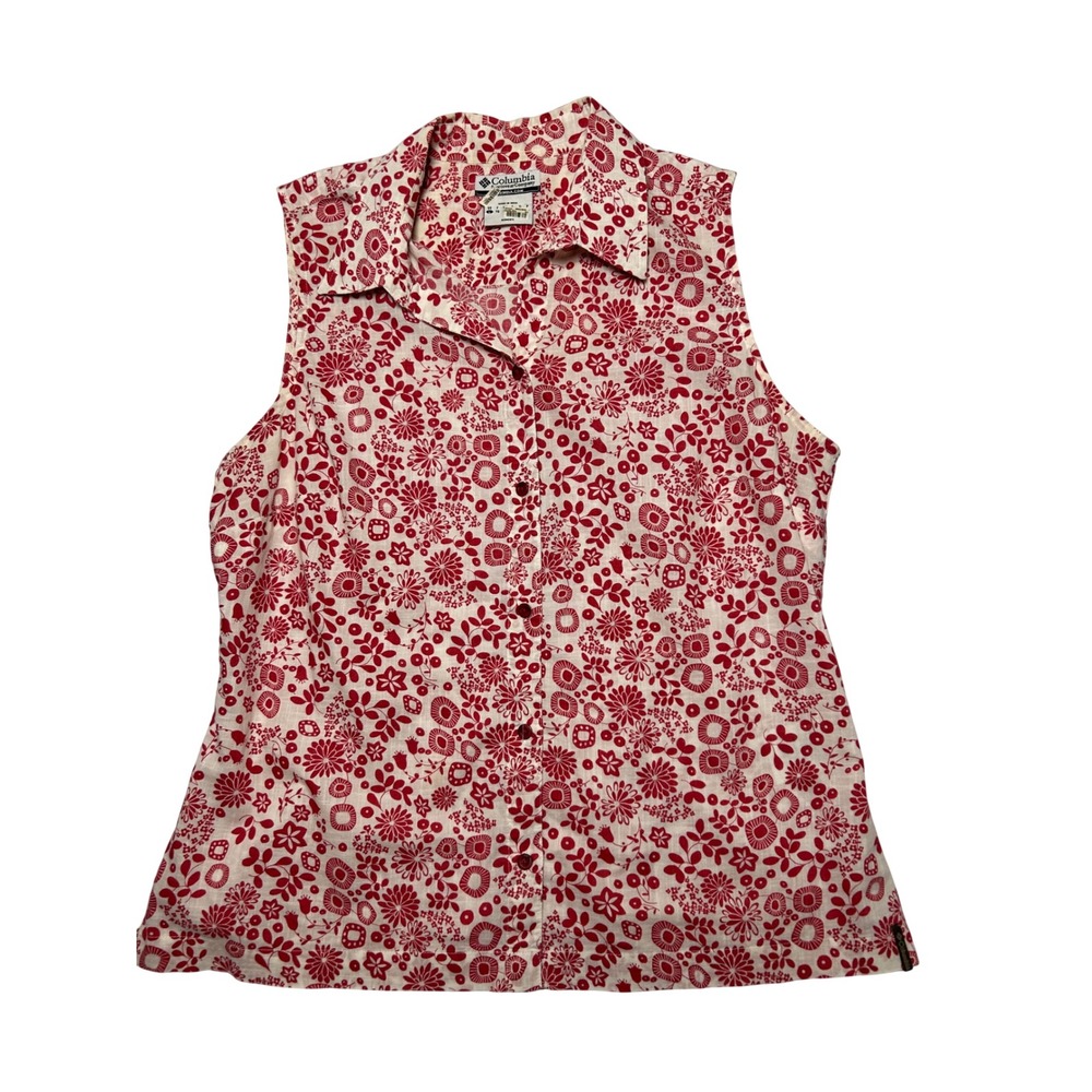 Columbia Women Sleeveless Button Up Pink Floral Cotton Casual Breathable L